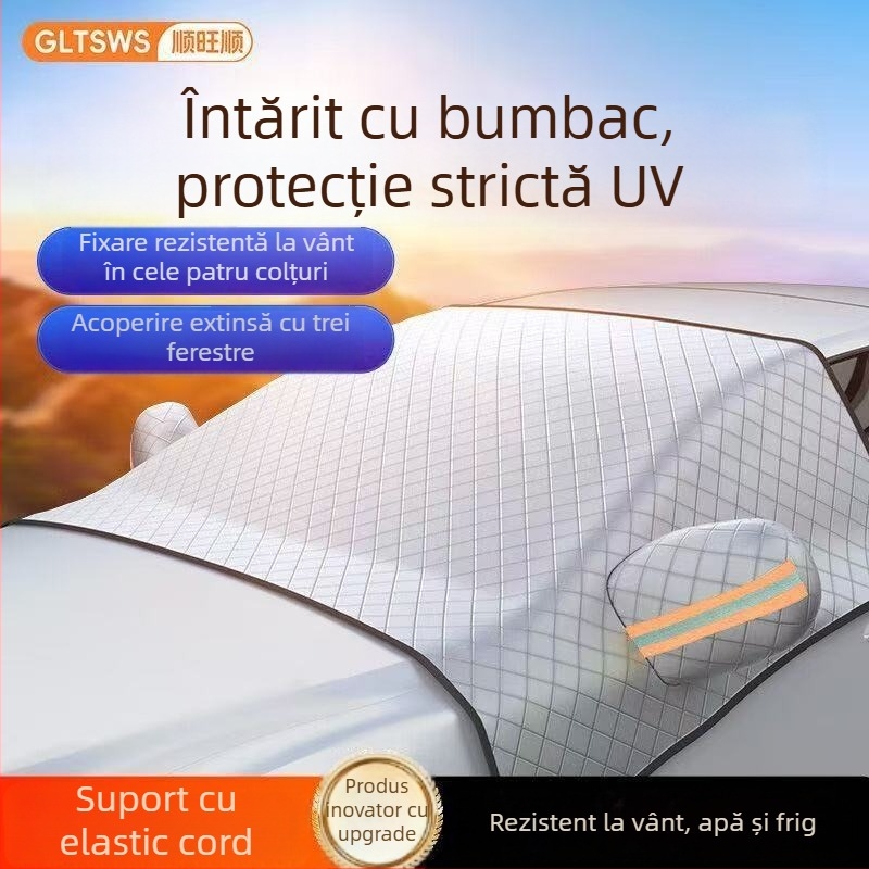 Protecție solară parbriz auto, folie de aluminiu cu dublu strat, universală, greutate 500 g, montaj încorporat
