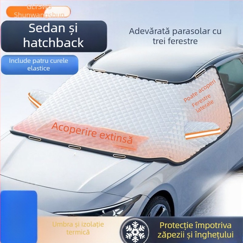 Protecție solară parbriz auto, folie de aluminiu cu dublu strat, universală, greutate 500 g, montaj încorporat