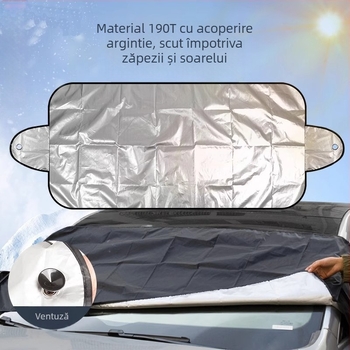 Husă universală pentru parbriz cu ventuze, izolație termică, protecție UV, acoperire argintie groasă, protecție împotriva ninsorii și blocarea luminii