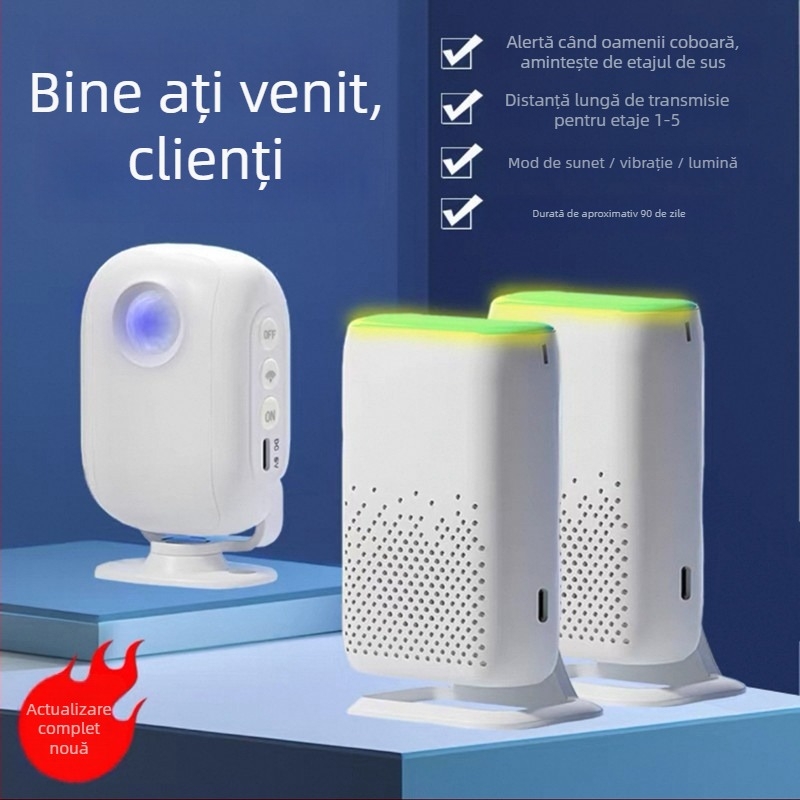 Sonerie fără fir cu inducție, senzor IR de mișcare, model D3F01, DC 5V, 58 tonalități, pentru casă și afaceri