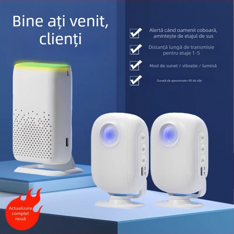 Sonerie fără fir cu inducție, senzor IR de mișcare, model D3F01, DC 5V, 58 tonalități, pentru casă și afaceri