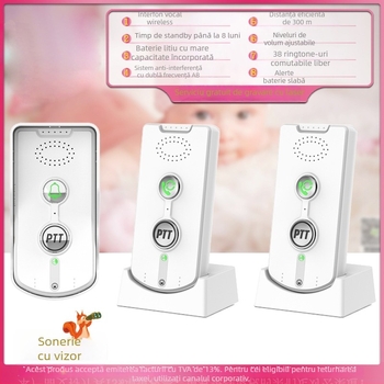 Sonerie wireless pentru ușă cu intercom vocal inteligent, model H8S, alimentare cu baterie litiu 5V, 38 tonalități încorporate, pentru uz casnic