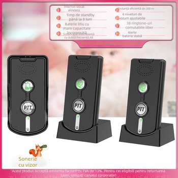 Sonerie wireless pentru ușă cu intercom vocal inteligent, model H8S, alimentare cu baterie litiu 5V, 38 tonalități încorporate, pentru uz casnic