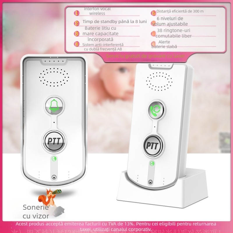 Sonerie wireless pentru ușă cu intercom vocal inteligent, model H8S, alimentare cu baterie litiu 5V, 38 tonalități încorporate, pentru uz casnic