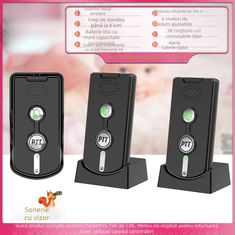 Sonerie wireless pentru ușă cu intercom vocal inteligent, model H8S, alimentare cu baterie litiu 5V, 38 tonalități încorporate, pentru uz casnic