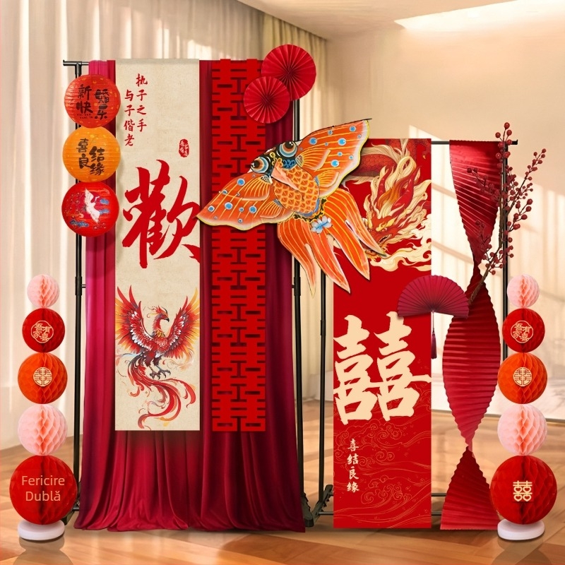 Set de decor pentru sala de nuntă – flori de satin cu panglică, elemente de decor pentru amenajarea spațiului