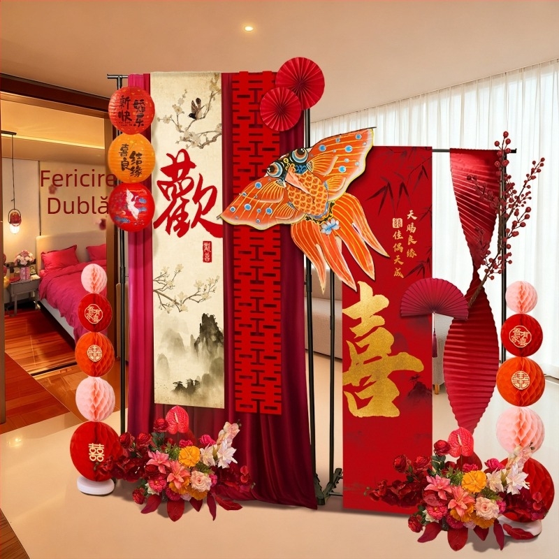 Set de decor pentru sala de nuntă – flori de satin cu panglică, elemente de decor pentru amenajarea spațiului