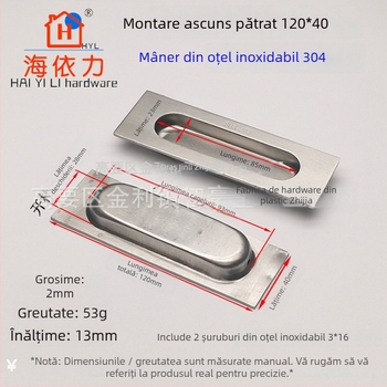 Mâner ascuns din oțel inoxidabil 304 pentru sertare și uși glisante, încastrat, finisaj periat, model SS1100, Haiyili.