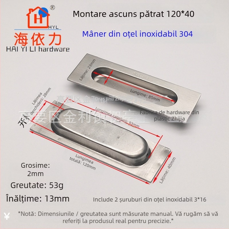 Mâner ascuns din oțel inoxidabil 304 pentru sertare și uși glisante, încastrat, finisaj periat, model SS1100, Haiyili.