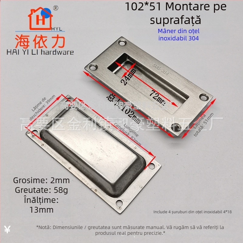 Mâner ascuns din oțel inoxidabil 304 pentru sertare și uși glisante, încastrat, finisaj periat, model SS1100, Haiyili.