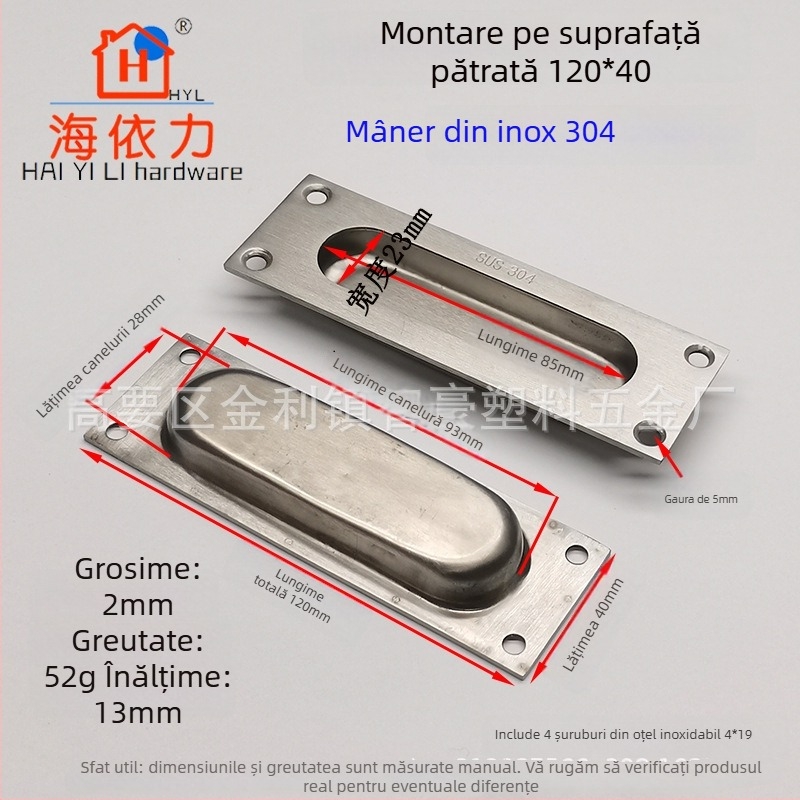 Mâner ascuns din oțel inoxidabil 304 pentru sertare și uși glisante, încastrat, finisaj periat, model SS1100, Haiyili.