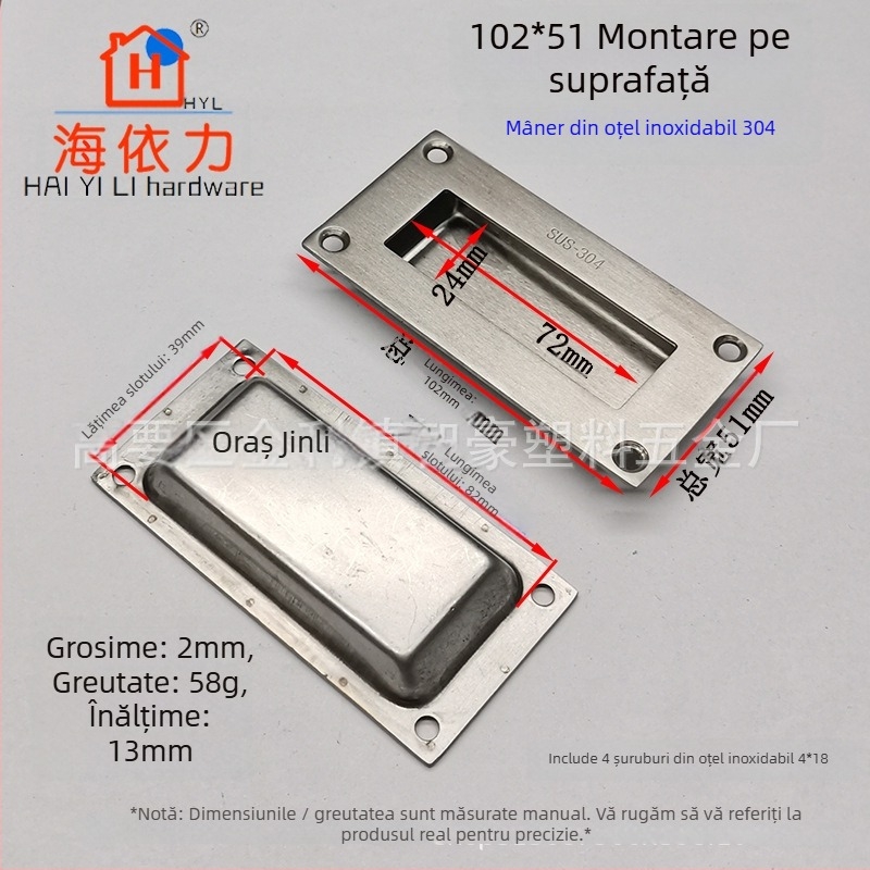 Mâner ascuns din oțel inoxidabil 304 pentru sertare și uși glisante, încastrat, finisaj periat, model SS1100, Haiyili.