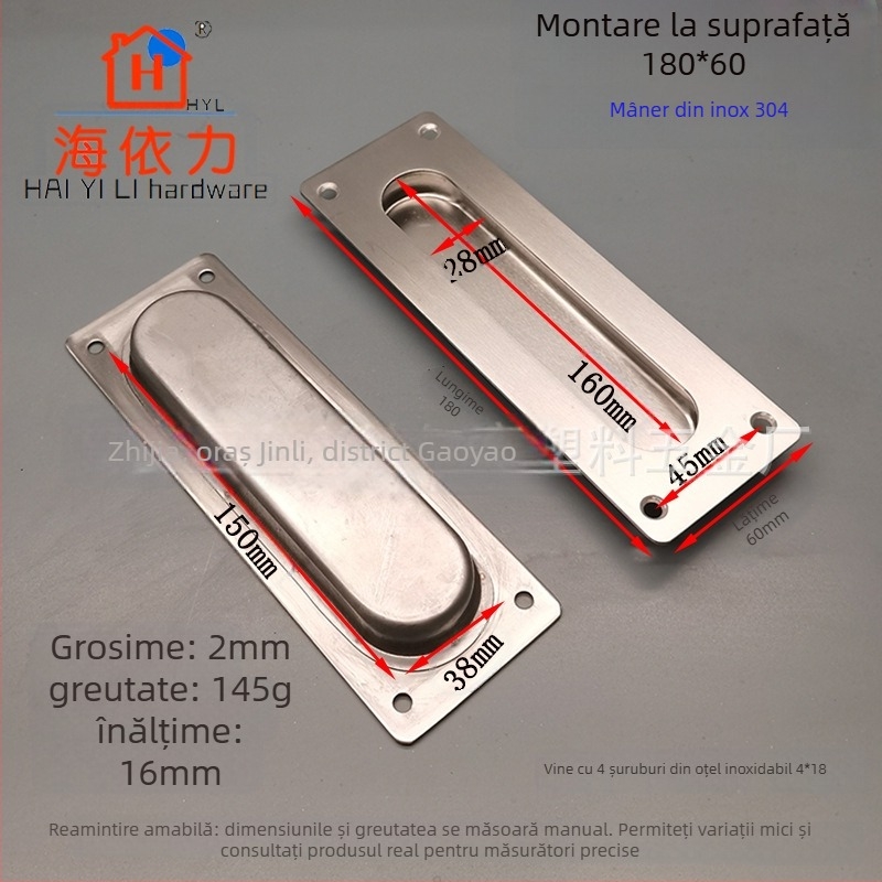 Mâner ascuns din oțel inoxidabil 304 pentru sertare și uși glisante, încastrat, finisaj periat, model SS1100, Haiyili.
