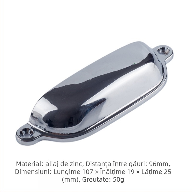 Mâner pentru dulap/sertar – design semicerc, formă scoică-urechi, aliaj de zinc, finisaj electrogalvanic lacuit bake varnish, model CH368