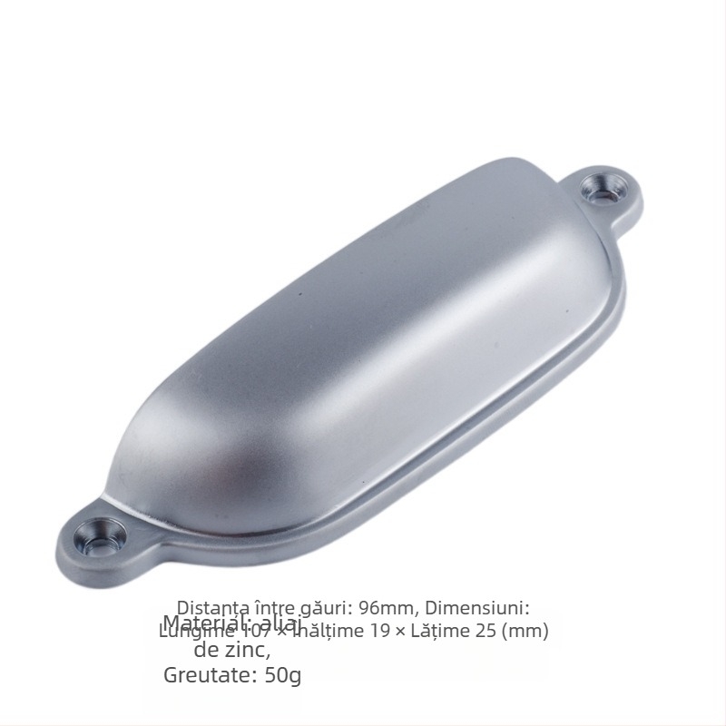 Mâner pentru dulap/sertar – design semicerc, formă scoică-urechi, aliaj de zinc, finisaj electrogalvanic lacuit bake varnish, model CH368