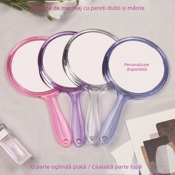 Oglindă de mână, cu fațe duble și lupă, lentilă din aluminiu, ramă PU/PS/PVC