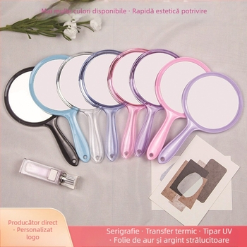Oglindă de mână, cu fațe duble și lupă, lentilă din aluminiu, ramă PU/PS/PVC