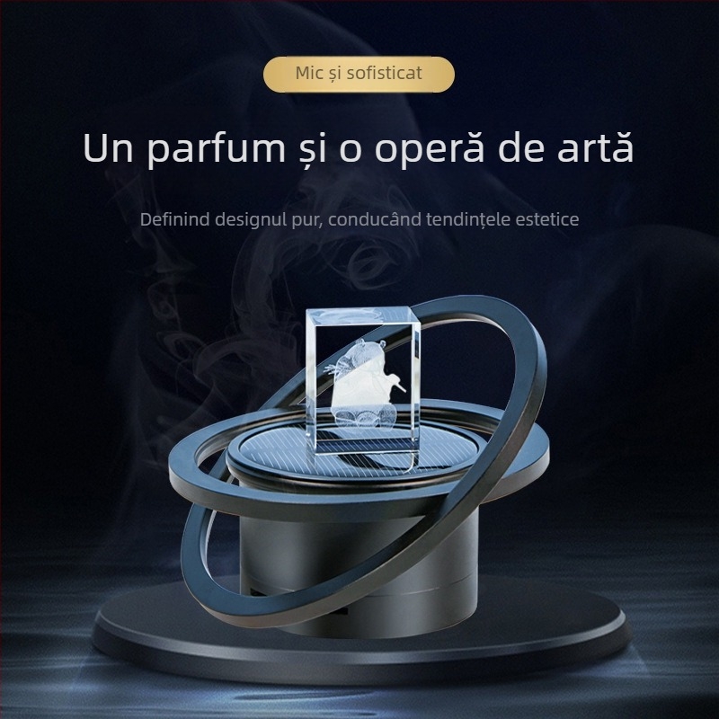 Ornament aromatizant auto cu alimentare solară, rotire lentă, difuzor în mașină, corp metalic (Material: aliaj pur de aluminiu; Alimentare: solar; Rotire: lentă; Conținut net: <5 mL; Durata difuziei: >90 de zile)