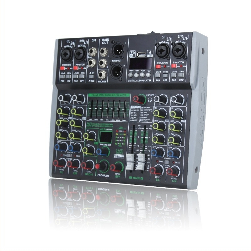 Mixer cu 8 canale, DSP încorporat 99, egalizator pe 7 benzi, Bluetooth și înregistrare MP3 internă