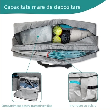 Geantă sport tenis/badminton cu compartiment pentru rachete, poliester, procesare personalizabilă, greutate 1,08 kg