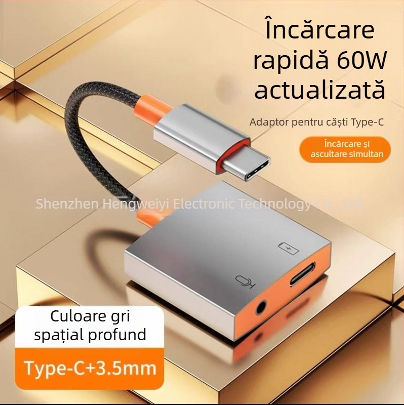 Adaptor audio Type-C pentru dispozitive Apple - adaptor pentru căști 2 în 1, decodor, model Hwy-007, brand Yycz