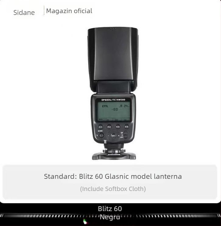 Stanard FK580 bliț DSLR TTL cu cap de zoom, încărcare 2-5 kg, greutate 0,4 kg, garanție; inclus: bliț, husă, bază micro, manual de utilizare