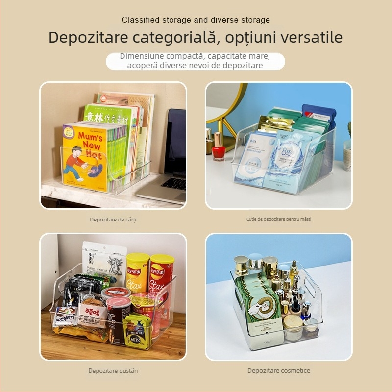 Cutie de depozitare pentru desktop din plastic PET, transparentă, capacitate 2L, model A10201, design modern minimalist