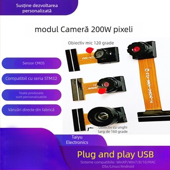 Modul Cameră OV2640 cu senzor CMOS de 2 MP, interfață DVP, ESP32 MCU, obiectiv 65°/160°, rezoluție 1280x720 la 45fps