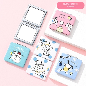 Oglindă de machiaj, cu două fețe, pliabilă, portabilă, cu ramă metalică și oglindă din aluminiu