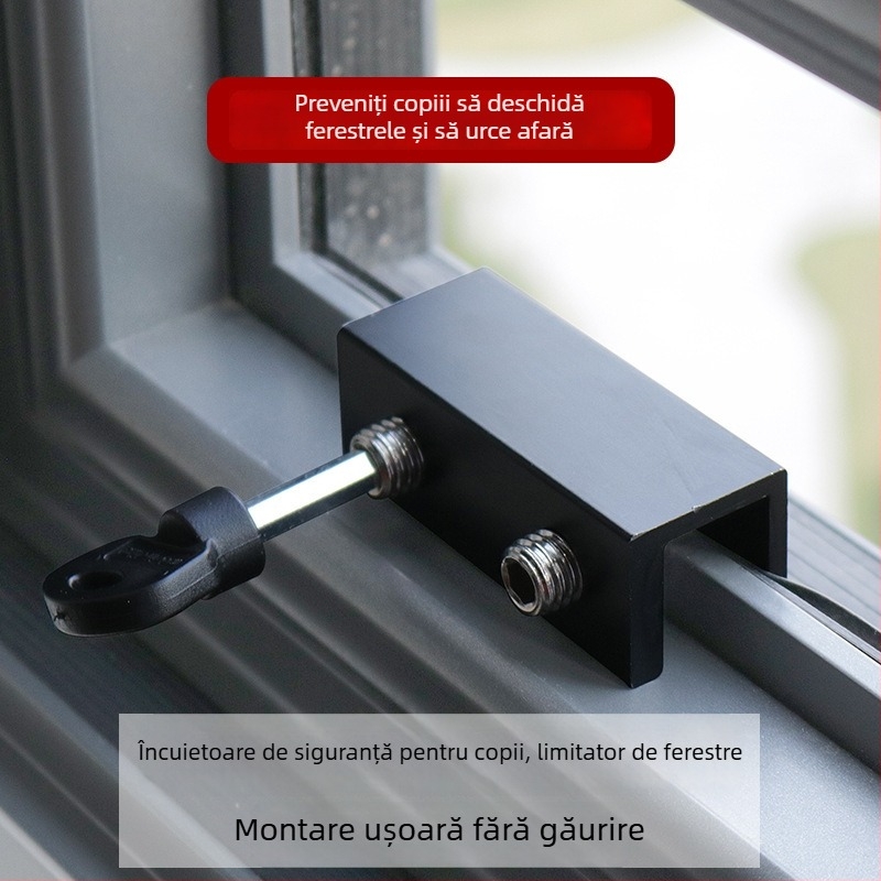 Mecanism de încuietoare pentru ferestre — aliaj de aluminiu, pentru ferestre glisante, cu încuietoare pentru copii și protecție împotriva furtului