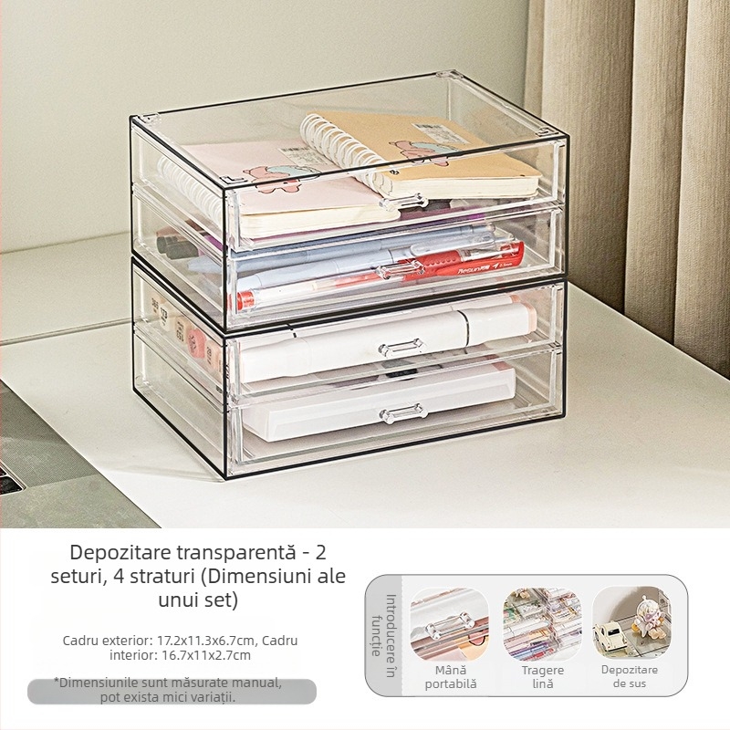 Cutie de depozitare pentru birou din acrilic, cu sertar, 1 L capacitate, anti-praf, stil modern minimalist