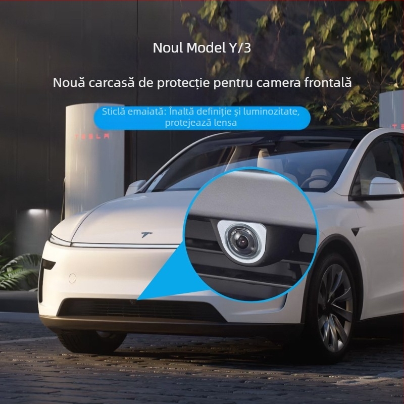 Capac protecție pentru camera frontală din sticlă securizată pentru Tesla Model Y/YL și Model 3 actualizat — protecție la vânt și praf, procesare OEM