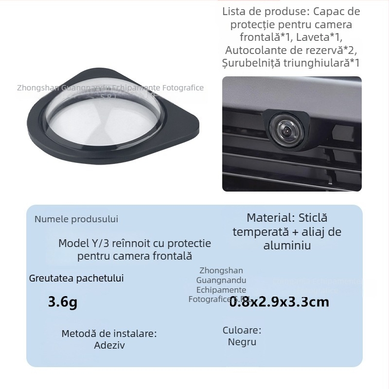 Capac protecție pentru camera frontală din sticlă securizată pentru Tesla Model Y/YL și Model 3 actualizat — protecție la vânt și praf, procesare OEM