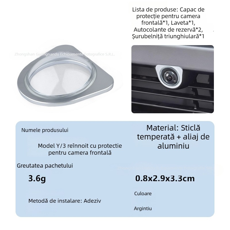 Capac protecție pentru camera frontală din sticlă securizată pentru Tesla Model Y/YL și Model 3 actualizat — protecție la vânt și praf, procesare OEM