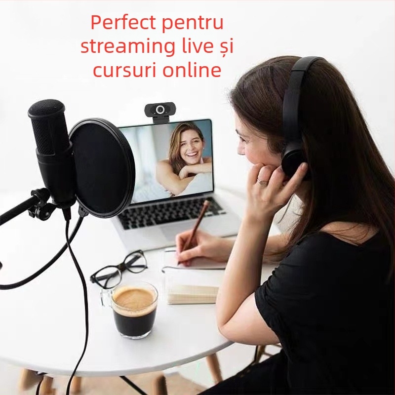 Cameră web USB HD cu microfon încorporat, senzor de 2 MP, rezoluție 1600x1200, 30FPS, USB 2.0, pentru desktop și notebook
