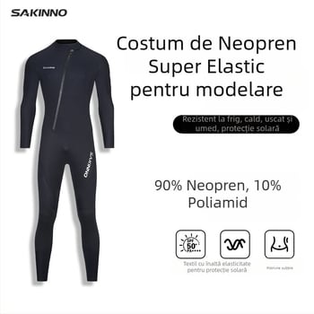 Costum de neopren unu-piesă cu mâneci lungi și picioare lungi – Sharkcono; menține căldura; unisex; pentru înot și scufundări