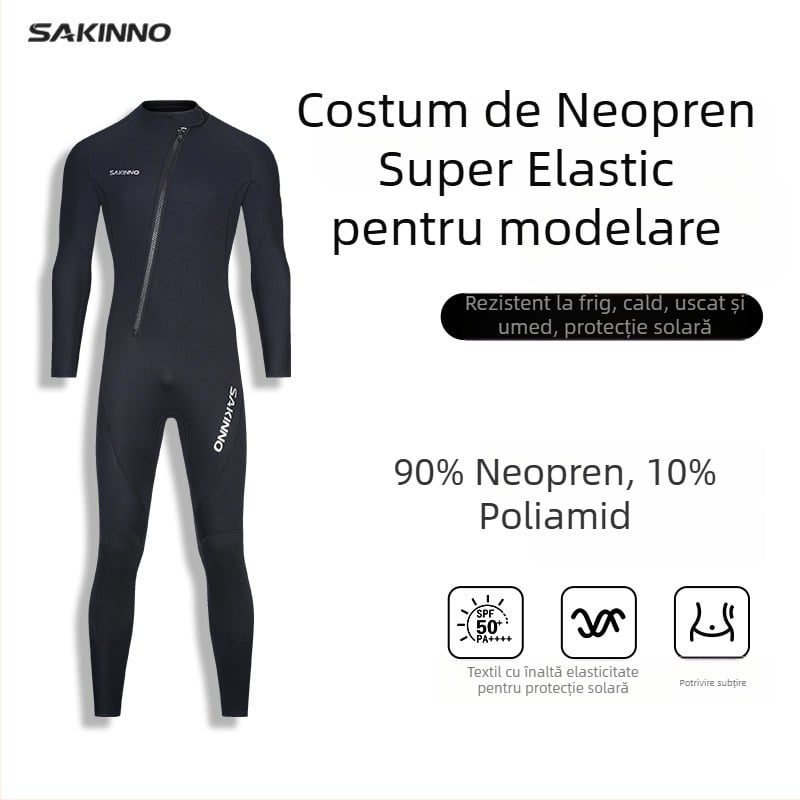 Costum de neopren unu-piesă cu mâneci lungi și picioare lungi – Sharkcono; menține căldura; unisex; pentru înot și scufundări