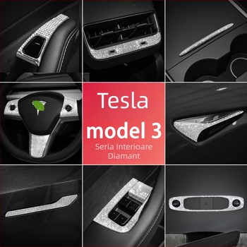 Autocolante decorative pentru interior pentru Tesla Model 3 și Model Y — brand Yarisland, material: autocolante, decor logo diamantat