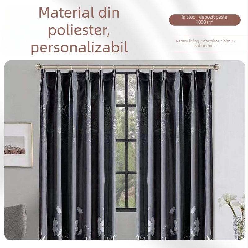 Țesătură de perdea din poliester, montaj cu cârlig și șină, stil modern minimalist, proces de vopsire, potrivit pentru ferestre de colț și ferestre de la podea la tavan