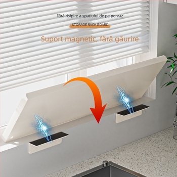 Placă extensibilă pentru pragul bucătăriei – montaj magnetic pe perete, fără găuri, din oțel carbon, raft extensibil de depozitare pentru ferestre înguste