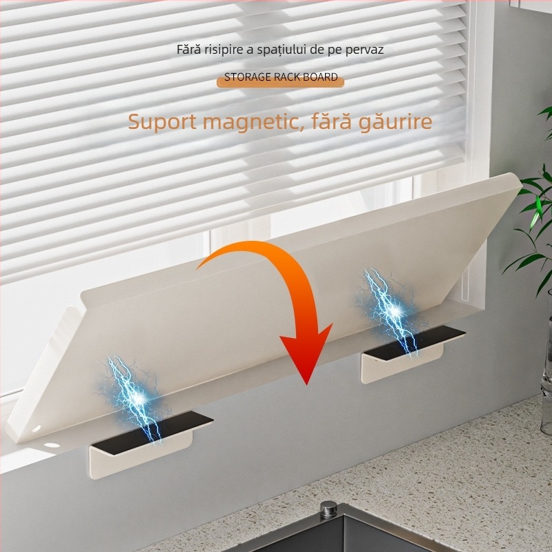 Placă extensibilă pentru pragul bucătăriei – montaj magnetic pe perete, fără găuri, din oțel carbon, raft extensibil de depozitare pentru ferestre înguste
