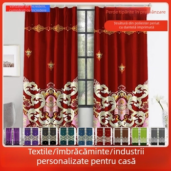 Draperie pentru living, montaj fără găuri, poliester imprimat, umbrire parțială 40-70%, stil sud-est asiatic