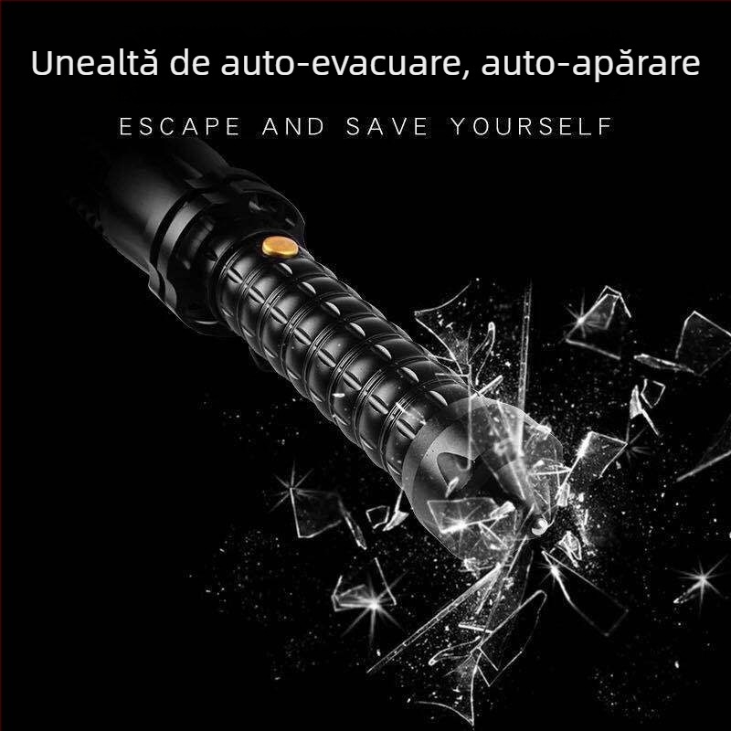 Lumină LED pentru autoapărare cu COB și LED de 3W (3W + COB; baterie 18650 800 mAh; rotație la 360°; alimentare prin manivelă)