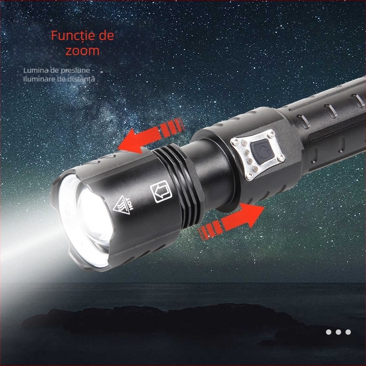 Lanterna LED cu încărcare USB, corp din aliaj de aluminiu, baterie de 3000 mAh, LED, rază peste 500 de metri