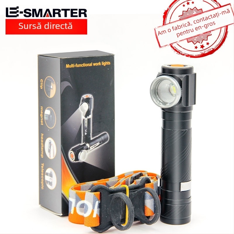 Lampă frontală LED cu cap rotativ la 360°, 10 W, rază 100–200 m, corp din aliaj de aluminiu, alimentare cu baterie 18650 (bateria nu este inclusă)
