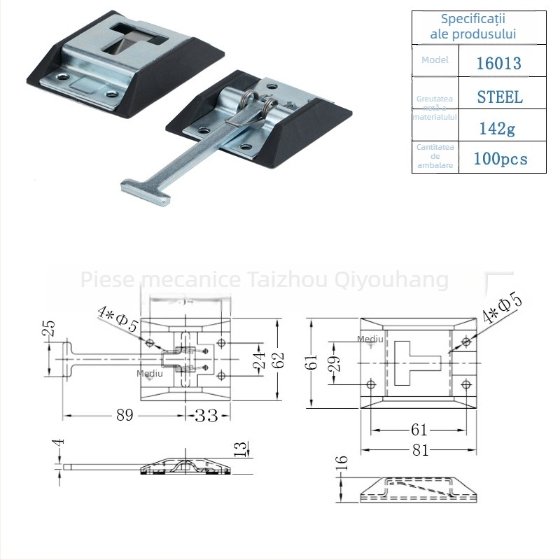 Cârlig de ușă pentru camion și RV, cu încuietoare fixă, oțel inoxidabil, finisaj galvanizat/polizat, modelul 16013
