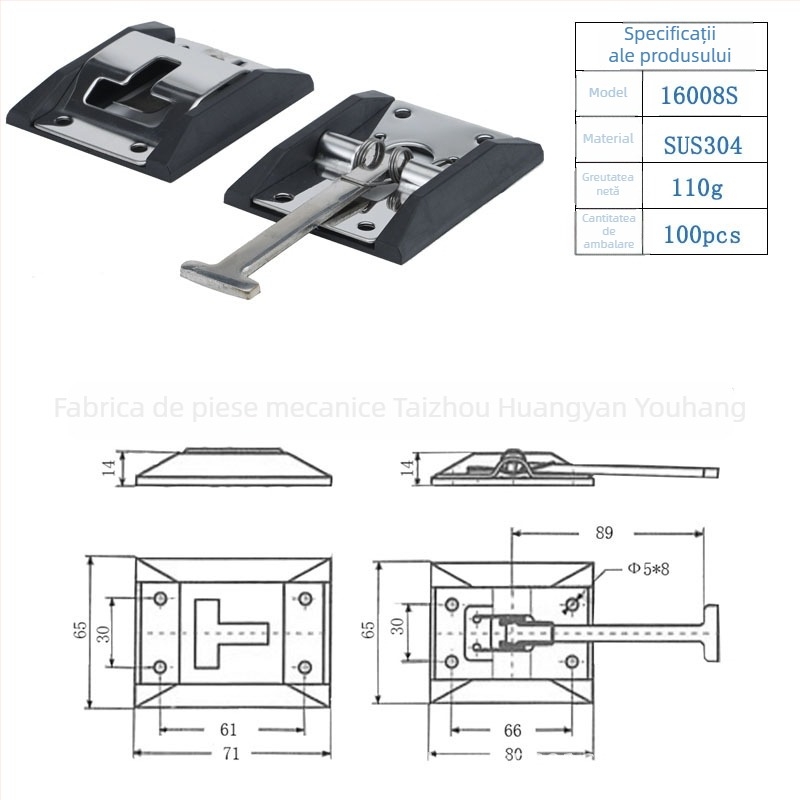 Cârlig de ușă pentru camion și RV, cu încuietoare fixă, oțel inoxidabil, finisaj galvanizat/polizat, modelul 16013