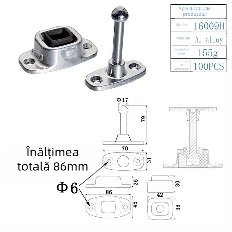 Cârlig de ușă pentru camion și RV, cu încuietoare fixă, oțel inoxidabil, finisaj galvanizat/polizat, modelul 16013