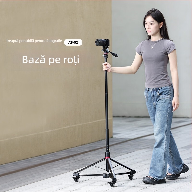 Stativ foto portabil cu sistem cu role pentru telefon mobil — aliaj de aluminiu, încărcare 2–5 kg, placă de eliberare rapidă, fără PTZ