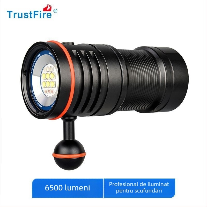 Trustfire Lanternă pentru fotografiere subacv – LED 50W, 5000mAh, aliaj de aluminiu, rază până la 50 m